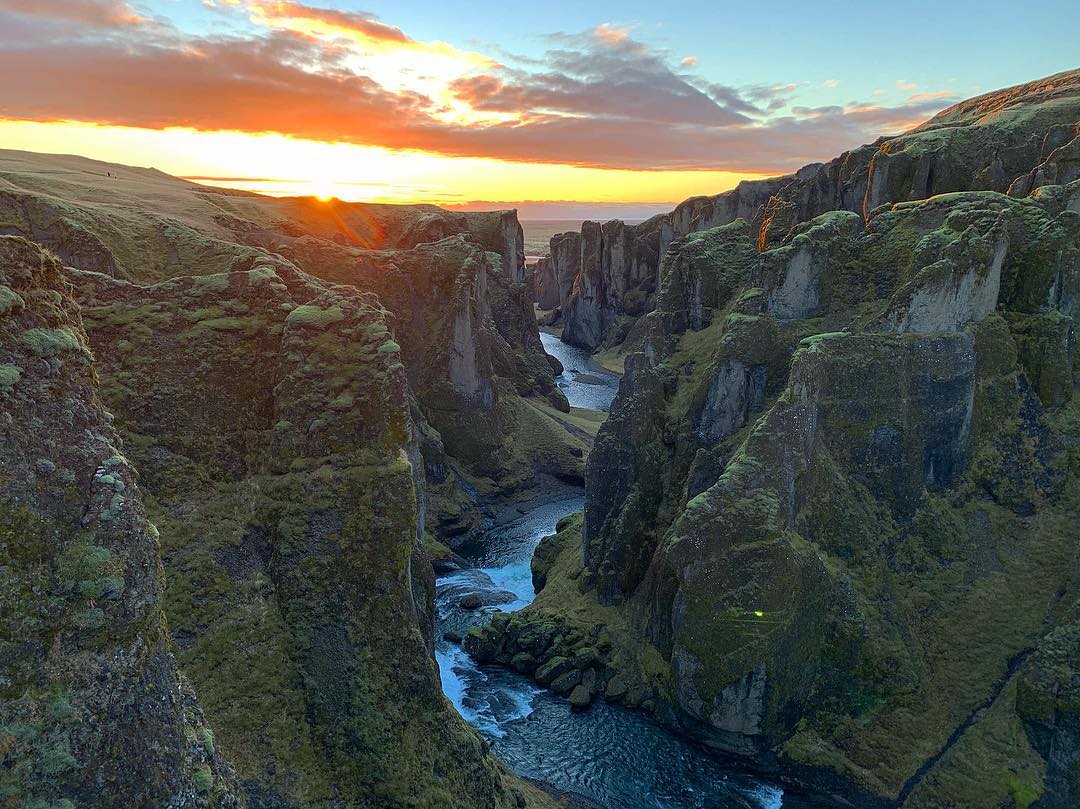 Fjaðrárgljúfur, a canyon in south east Iceland through which the Fjaðrá river flows.